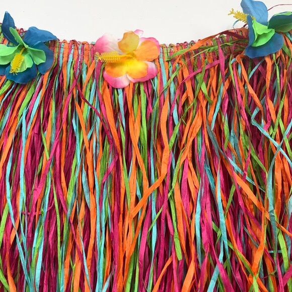 Pink & Orange Hawaiian Grass Skirt With Leis, M - Picture 3 of 8